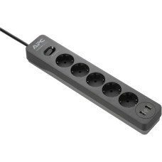 APC Steckdosenleiste Essential SurgeArrest PME5U2B-GR, 5-fach, 2x USB(schwarz, 1,5 Meter Kabel, Überspannungsschutz, Schalter)