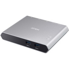 ATEN 2-Port USB-C Gen 1 Dock Switch, Dockingstation(silber, USB-A 3.2, HDMI, USB-C PD)