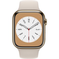 Apple Watch Series 8, Smartwatch(gold, 45 mm, Sportarmband, Edelstahl-Gehäuse, LTE, Outlet)