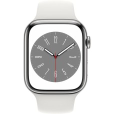 Apple Watch Series 8, Smartwatch(silber, 45 mm, Sportarmband, Edelstahl-Gehäuse, LTE, Outlet)