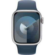 Apple Watch Series 9, Smartwatch(silber/dunkelblau, Aluminium, 41 mm, Sportarmband, Cellular)