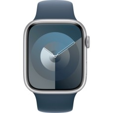 Apple Watch Series 9, Smartwatch(silber/dunkelblau, Aluminium, 45 mm, Sportarmband, Cellular)