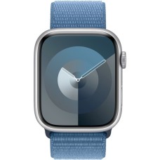 Apple Watch Series 9, Smartwatch(silber/blau, Aluminium, 45 mm, Sport Loop, Cellular)