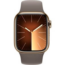 Apple Watch Series 9, Smartwatch(gold/braun, Edelstahl, 41 mm, Sportarmband, Cellular)