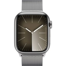 Apple Watch Series 9, Smartwatch(silber/silber, Edelstahl, 41 mm, Milanaise Armband, Cellular)