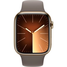 Apple Watch Series 9, Smartwatch(gold/braun, Edelstahl, 45 mm, Sportarmband, Cellular)