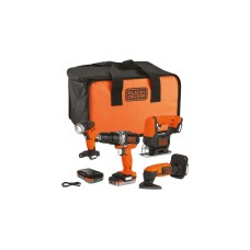 BLACK+DECKER 12Volt 4-er Kit, Schlagbohrschrauber, Stichsäge, Deltaschleifer, Lampe BDCK123S2S(orange/schwarz, 2x Li-Ionen Akku 1,5Ah)