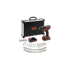 BLACK+DECKER Akku-Bohrschrauber BDCDC18BAFC, 18Volt(schwarz/orange, 2x Li-Ionen Akku (1,5Ah), 80-tlg. Zubehör-Set)