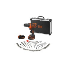 BLACK+DECKER Akku-Bohrschrauber BDCDD12BAFC, 10,8Volt(schwarz/orange, 2x Li-Ionen Akku 1,5Ah, Koffer, 100-teiliges Zubehör-Set)