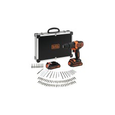 BLACK+DECKER Akku-Schlagbohrschrauber BDCHD18BAFC, 18Volt(schwarz/orange, 2x Li-Ionen Akku 1,5Ah, 80-tlg. Zubehör-Set, im Koffer)