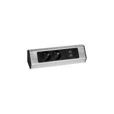 Bachmann CASIA 2 Steckdosenleiste 2-fach + USB-Charger, kurz, Wand- oder Eckmontage(edelstahl, 2 Meter Kabel, 1x USB-A, 1x USB-C)