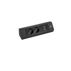 Bachmann CASIA 2 Steckdosenleiste 2-fach + USB-Charger, kurz, Wand- oder Eckmontage(schwarz, 2 Meter Kabel, 1x USB-A, 1x USB-C)