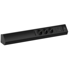 Bachmann CASIA 2 Steckdosenleiste 3-fach + USB-Charger, lang, Wand- oder Eckmontage(schwarz, 2 Meter Kabel, 1x USB-A, 1x USB-C)