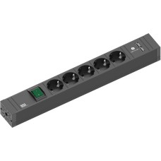 Bachmann CONNECT LINE Steckdosenleiste 5-fach(schwarz, 2 Meter Kabel, 2x USB-A, mit Schalter)