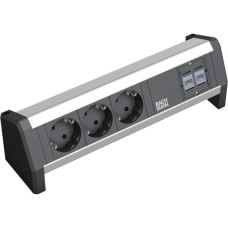 Bachmann DESK 1 Steckdosenleiste 4-fach, 3x Strom, 2x RJ-45 Cat.6a(schwarz/aluminium, ohne Kabel, Wieland Stecksystem)