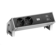 Bachmann DESK 2 Steckdosenleiste 3-fach, 2x Strom, USB-A, USB-C(inox/schwarz, mit Haltewinkeln)