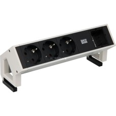 Bachmann DESK 2 Steckdosenleiste 4-fach, 3x Strom, 1x Custom Modul(weiß/schwarz, mit Haltewinkeln)