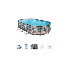 Bestway Frame Pool-Set Comfort Jet, 610 x 366 x 122cm, Schwimmbad(braun, mit Filterpumpe)