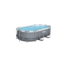 Bestway Power Steel Frame Pool-Set, 427cm x 250cm x 100cm, Schwimmbad(grau/hellblau, mit Filterpumpe)
