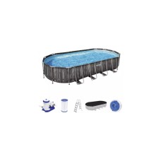 Bestway Power Steel Frame Pool-Set, 732cm x 366cm x 122cm, Schwimmbad(dunkelbraun/blau, Holzdekor, mit Filterpumpe)