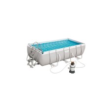 Bestway Power Steel Rectangular Frame Pool-Set, 404cm x 201cm x 100cm, Schwimmbad(hellgrau, mit Sandfilteranlage)