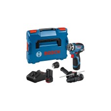 Bosch Akku-Bohrschrauber GSR 12V-35 FC Professional, 12Volt(blau/schwarz, 2x Li-Ionen Akku 3,0Ah, mit FlexiClick Aufsätzen, L-BOXX)