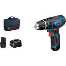 Bosch Akku-Schlagbohrschrauber GSB 12V-15 Professional, 12 Volt, Schlagbohrmaschine(blau/schwarz, 2x Li-Ionen Akku 2,0Ah)