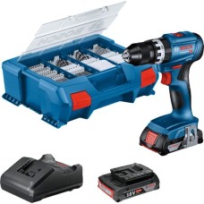Bosch Akku-Schlagbohrschrauber GSB 18V-45 Professional, 18Volt(blau/schwarz, 2x Li-Ionen Akku 2,0Ah, 82-teiliges Zubehör-Set, in L-Case)