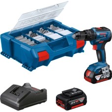 Bosch Akku-Schlagbohrschrauber GSB 18V-55 Professional, 18Volt + Zubehör, Schlagbohrmaschine(blau/schwarz, 2x Li-Ion Akku 4,0Ah, L-Case, 82-teiliges Zubehör)