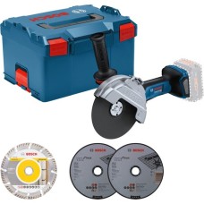 Bosch Akku-Winkelschleifer BITURBO GWS 18V-180 P Professional solo, Ø 180mm(blau/schwarz, ohne Akku und Ladegerät, inkl. 3 Trennscheiben, in L-BOXX)