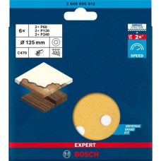 Bosch Expert C470 Schleifblatt-Set, Ø 125mm, K60 / 120 / 240(6-teilig, für Exzenterschleifer)
