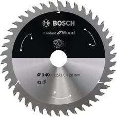 Bosch Kreissägeblatt Standard for Wood, Ø 140mm, 42Z(Bohrung 20mm, für Akku-Handkreissägen)
