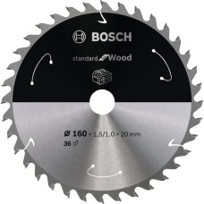 Bosch Kreissägeblatt Standard for Wood, Ø 160mm, 36Z(Bohrung 20mm, für Akku-Handkreissägen)