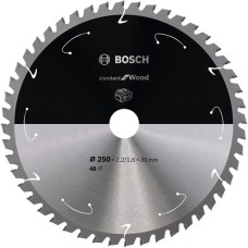 Bosch Kreissägeblatt Standard for Wood, Ø 250mm, 48Z(Bohrung 30mm, für Akku-Kappsägen)