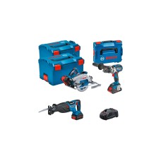 Bosch Profi Set Holzbau 18V: GSB 18V-110C + GKS 18V-68GC + GSA 18V-28, Werkzeug-Set(blau, 1x Akku ProCORE18V 4,0Ah, 2x Akku ProCORE18V 5,5Ah, L-BOXX)