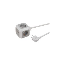 Brennenstuhl ALEA-Power 4-fach Steckdosenwürfel, Steckdosenleiste(hellgrau/weiß, 1,4 Meter, 2x USB-A, Outlet)