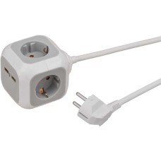 Brennenstuhl ALEA-Power 4-fach Steckdosenwürfel, Steckdosenleiste(hellgrau/weiß, 1,4 Meter, 2x USB-A)