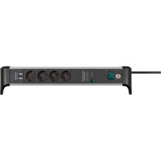 Brennenstuhl Alu-Office-Line Steckdosenleiste 4-fach(schwarz/aluminium, 1,8 Meter, 60.000A Überspannungsschutz, 2x USB-A)
