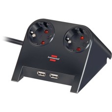 Brennenstuhl Desktop-Power Steckdosenleiste 2-fach(schwarz (glänzend), 1,8 Meter, 2x USB-A)