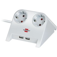 Brennenstuhl Desktop-Power Steckdosenleiste 2-fach(weiß (glänzend), 1,8 Meter, 2x USB-A)