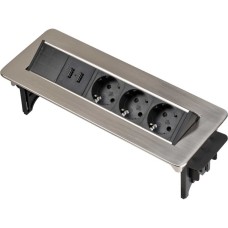 Brennenstuhl Indesk-Power versenkbare Steckdosenleiste 3-fach(silber/schwarz, 2 Meter, 2x USB)