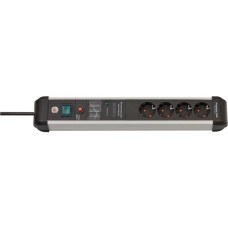 Brennenstuhl Premium-Protect-Line Steckdosenleiste 4-fach(schwarz/aluminium, 3 Meter, 60.000A Überspannungsschutz)