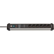 Brennenstuhl Premium-Protect-Line Steckdosenleiste 6-fach(schwarz/aluminium, 3 Meter, 60.000A Überspannungsschutz)