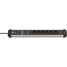 Brennenstuhl Premium-Protect-Line Steckdosenleiste 6-fach(schwarz/aluminium, 3 Meter, 60.000A Überspannungsschutz, 2x USB-A)