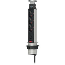Brennenstuhl Tower Power versenkbare Steckdosenleiste 3-fach(silber/schwarz, 2 Meter, 2x USB-A)