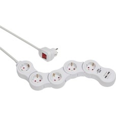 Brennenstuhl Vario Power Bewegliche Steckdosenleiste 5-fach(weiß, 1,4 Meter, 2x USB)