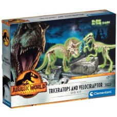 Clementoni Jurassic World 3 - Ausgrabungs-Set Triceratops & Velociraptor, Experimentierkasten