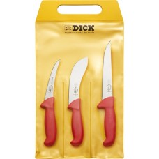 DICK ErgoGrip Messersatz Jagd, Indoor, 3-teilig(rot, Stechmesser, Ausbeinmesser, Abhäutemesser)