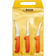 DICK ErgoGrip Messersatz Jagd, Outdoor, 3-teilig(orange, Aufbrechmesser mit Anschnittwelle, 2 Ausbeinmesser)