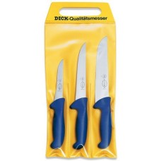 DICK ErgoGrip Messersatz, 3-teilig(blau, Blockmesser, Stechmesser, Ausbeinmesser)